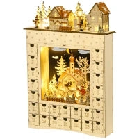 Calendario dell'Avvento da Riempire con 24 Cassetti e Luci a LED, in Legno Naturale 36 x 9 x 52 cm