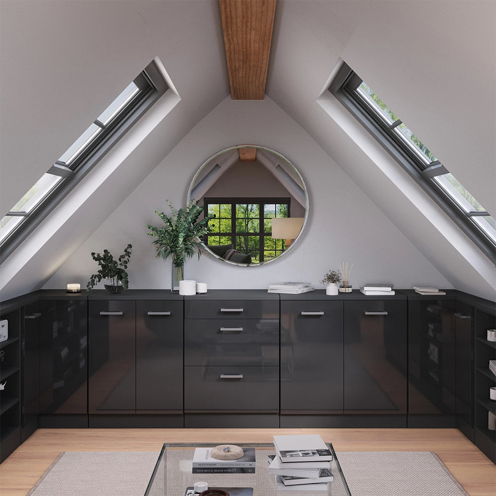 Mobile per mansarda Rion Antracite lucido/Antracite 60 x 83.8 cm senza inclinazione con 3 cassetti Vicco