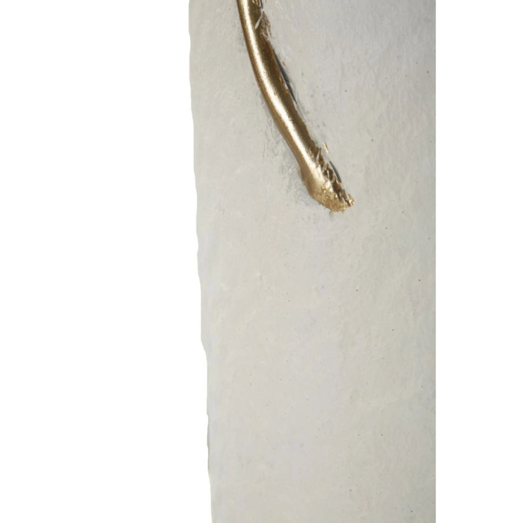 Vaso decorativo slanciato in ferro bianco e foglie oro