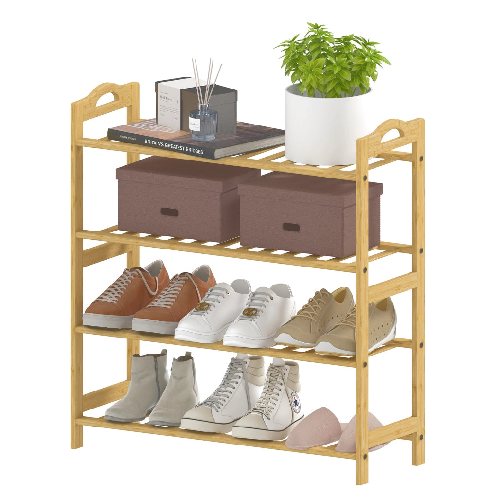 Etagere Portascarpe 4 Livelli ¨C Zephmum ¨C Bamb¨´ Effetto Legno 67.5x24.7x72 cm