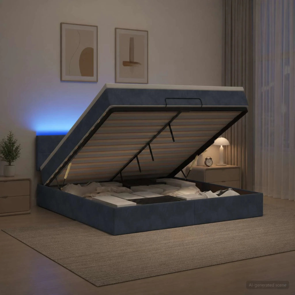 Letto Ottomano con Materasso e LED Grigio Scuro 140 x 200 cm 3457144