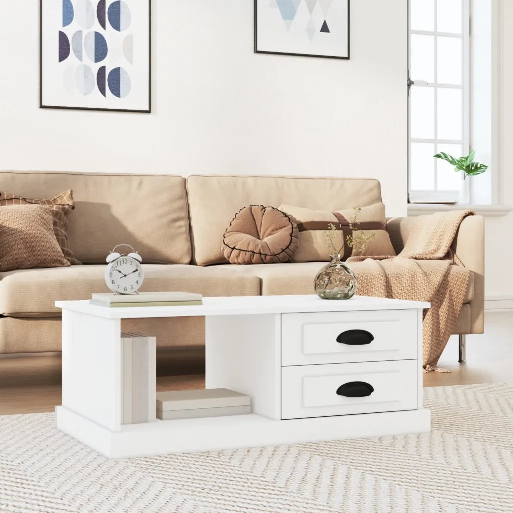 Tavolino da salotto | Tavolino da caff¨¨ | Tavolino da Soggiorno Bianco 90x50x35 cm in Legno Multistrato