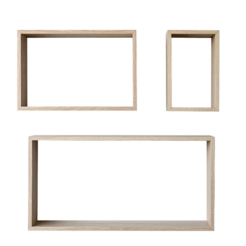Set 3 mensole da parete forma rettangolare Shelvy Rec colore rovere sonoma