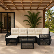 Set Divano da Giardino 7 pz Nero e Bianco Crema polyrattan 3435487