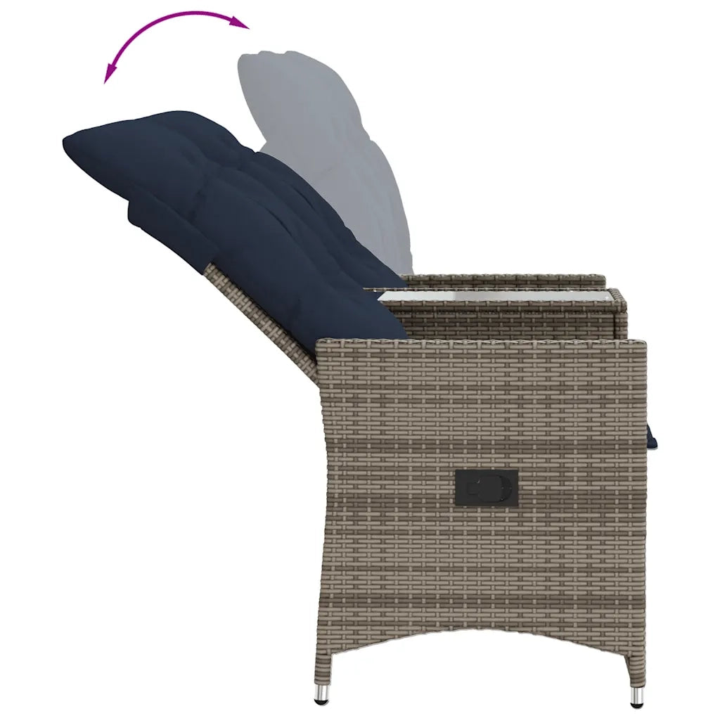 Divano da giardino reclinabile a 2 posti con tavolo grigio in polyrattan-Sofa da Giardino 725141