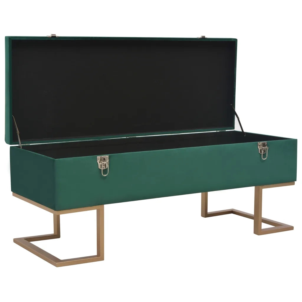 Panca con Vano Portaoggetti-Panca con Contenitore-Sgabello 105 cm in Velluto Verde
