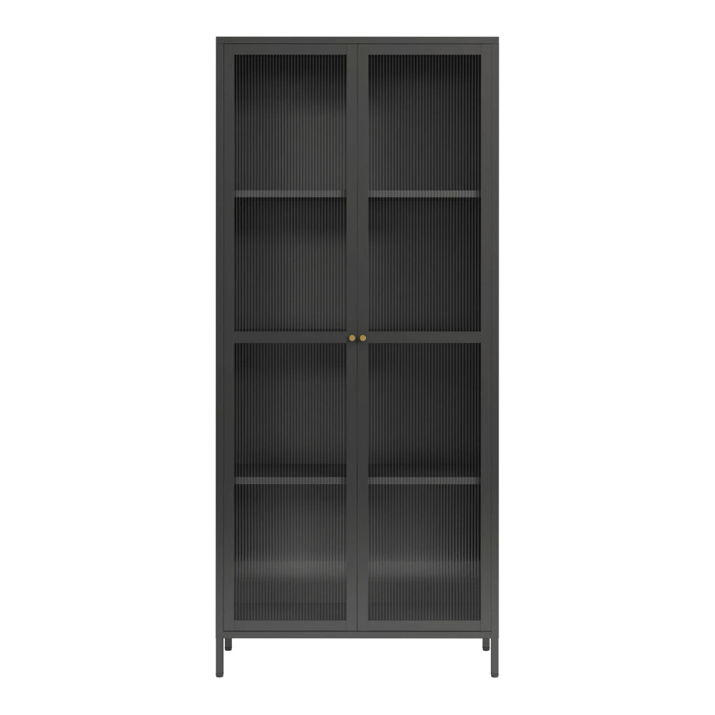 Mobiletto/scaffale 180 x 80 x 35 cm con frontale in vetro acciaio e vetro nero 03_0008936