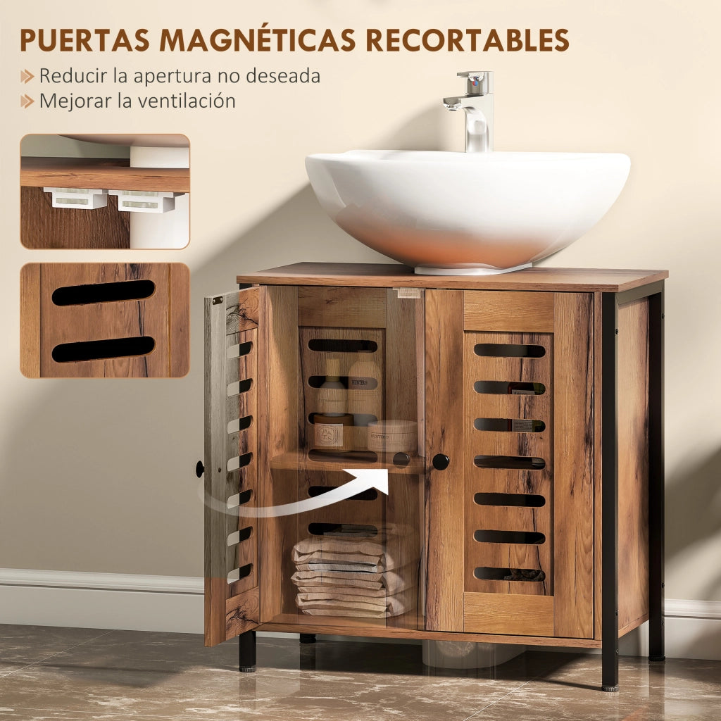 Mobile Sottolavabo con Ante a Lame e Chiusura Magnetica ¨C Zephmum ¨C 60x30x60 cm Marrone R¨²stico