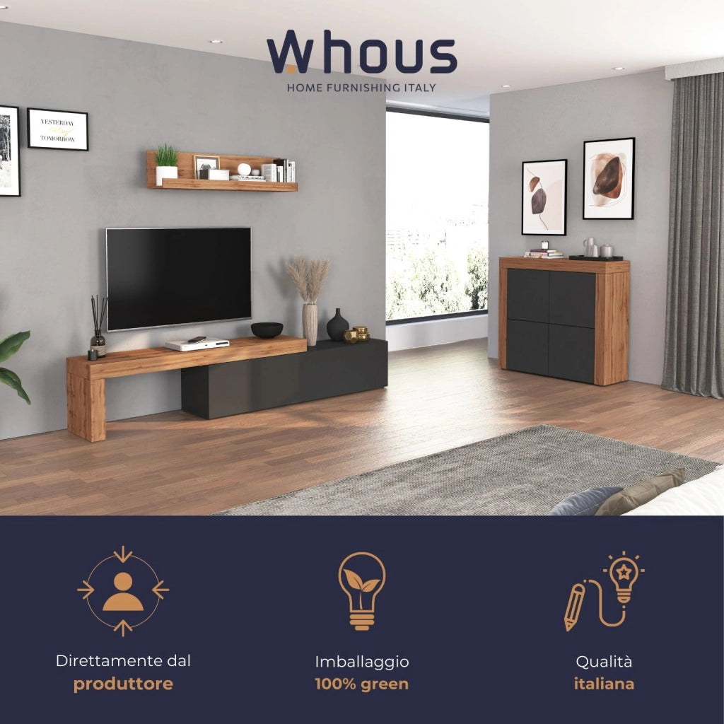 WHOUS Madia Chronos a 4 ante antracite opaco e rovere 140x40x130 cm