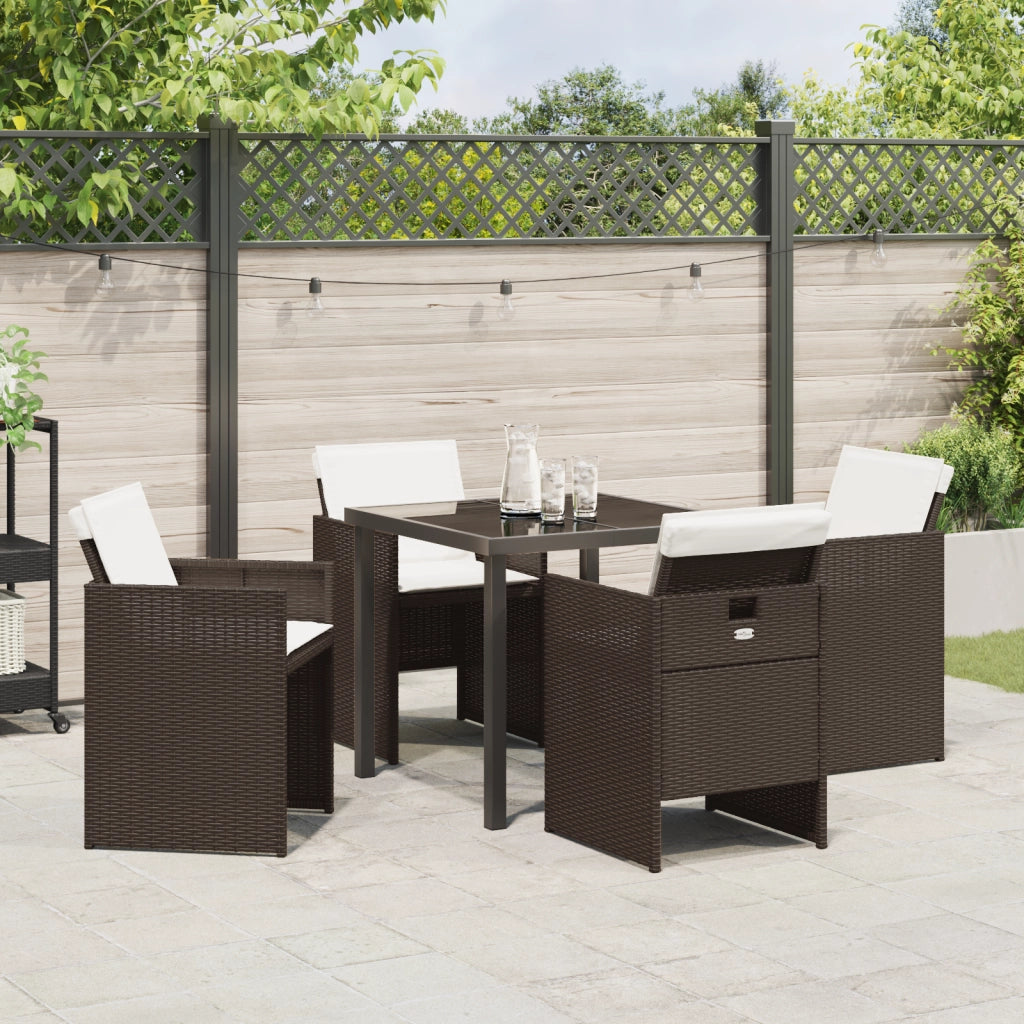 Set da Pranzo da Giardino  5 Pezzi con Cuscini Marrone Polyrattan