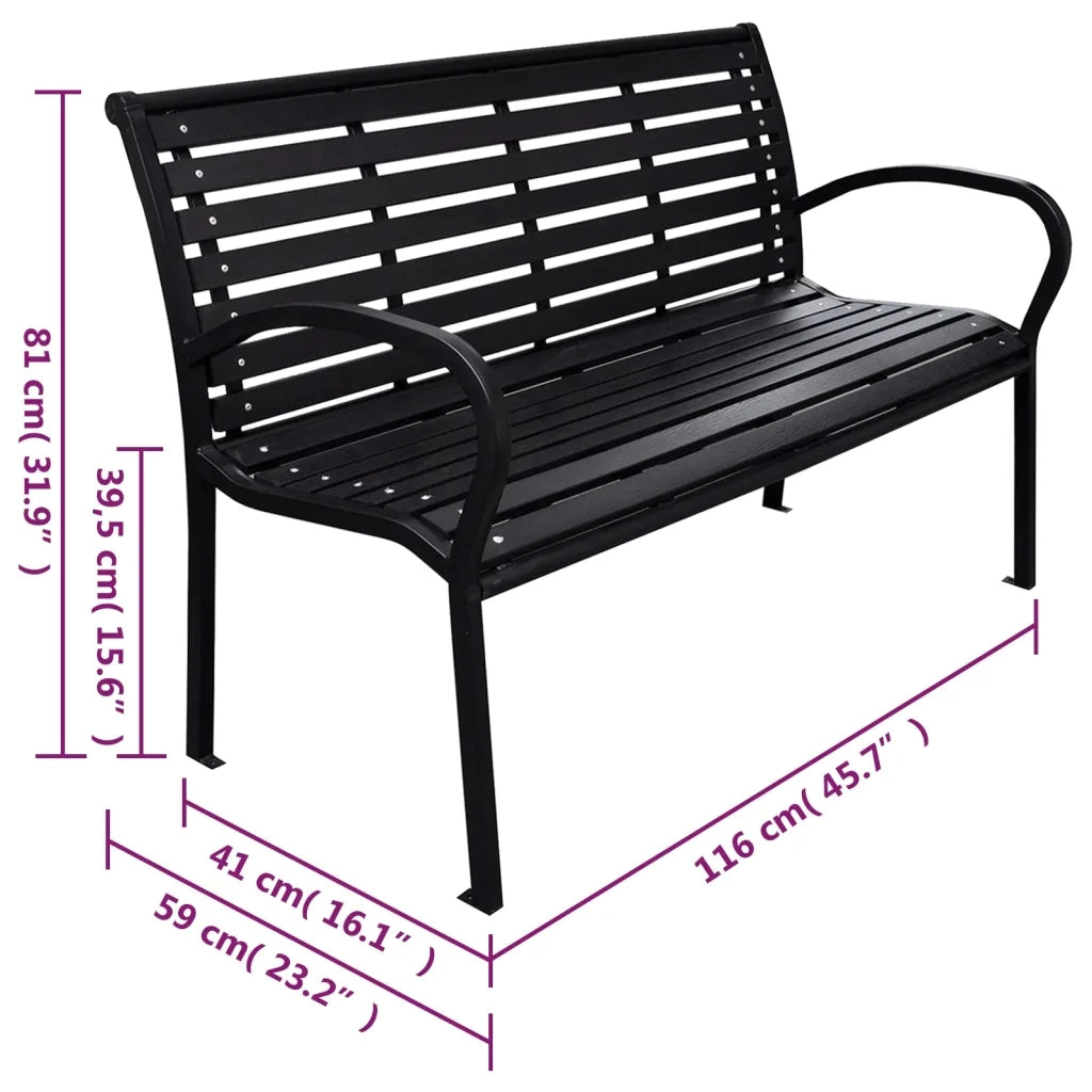 Panca da Giardino Nera 116 cm Acciaio e WPC 319578