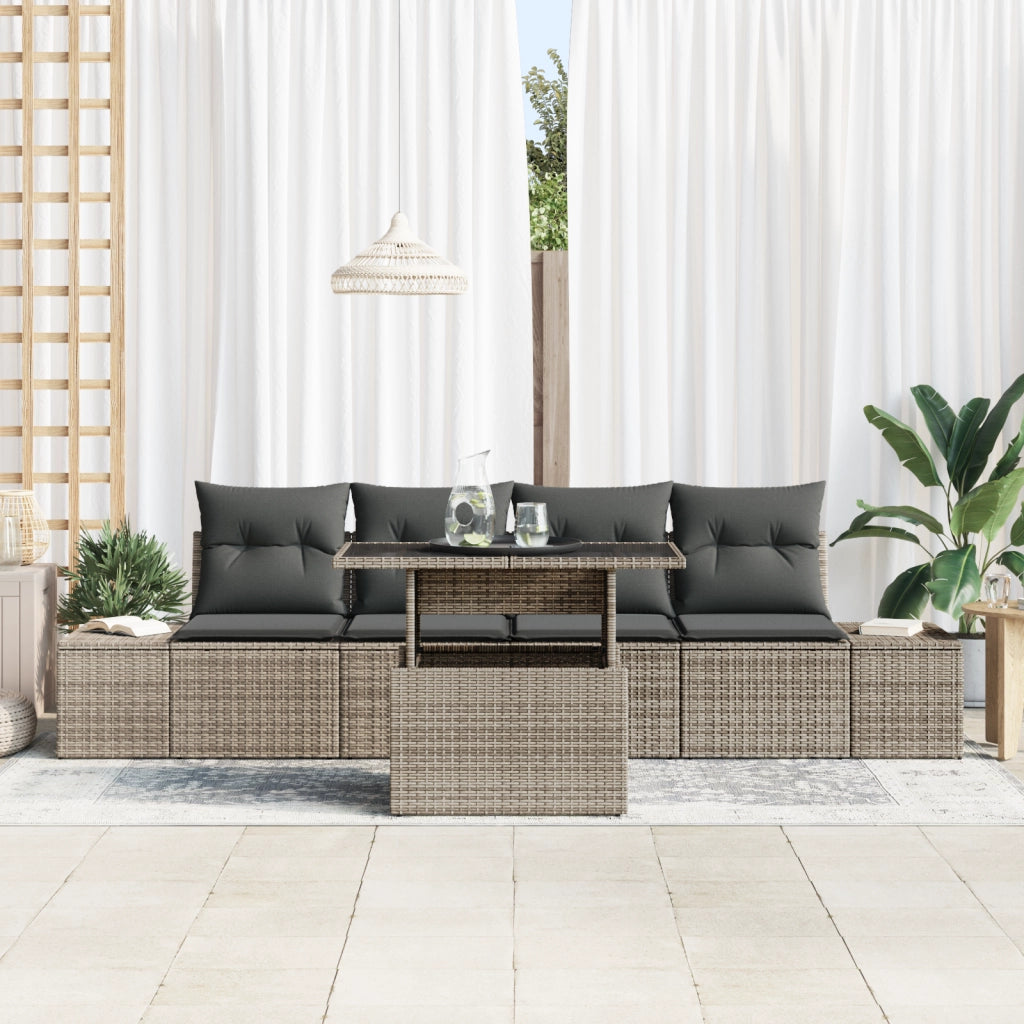 Set di divano da giardino a 5 pezzi con cuscini in grigio polirattan