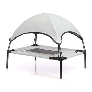 Brandina per cani e gatti con tettoia grigia, cuccia per cani max 25kg, lettino da esterno per animali con tettuccio parasole, 76x60x16cm