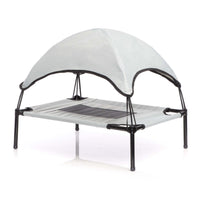 Brandina per cani e gatti con tettoia grigia, cuccia per cani max 25kg, lettino da esterno per animali con tettuccio parasole, 76x60x16cm