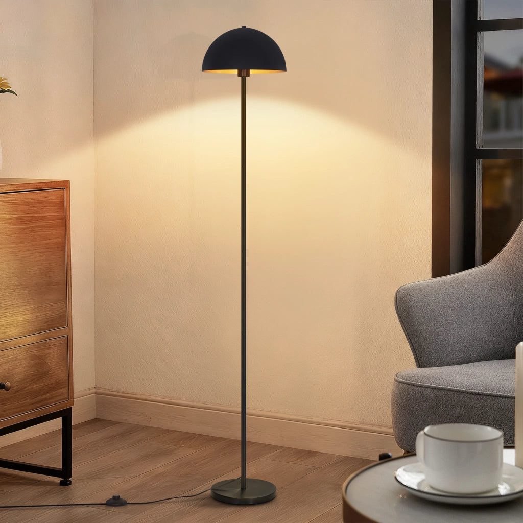 ZMH Lampada da Terra Moderna 170cm Paralume Ø30cm Metall Nero/Oro E27 Max.40W per Soggiorno Camera Senza Lampadina