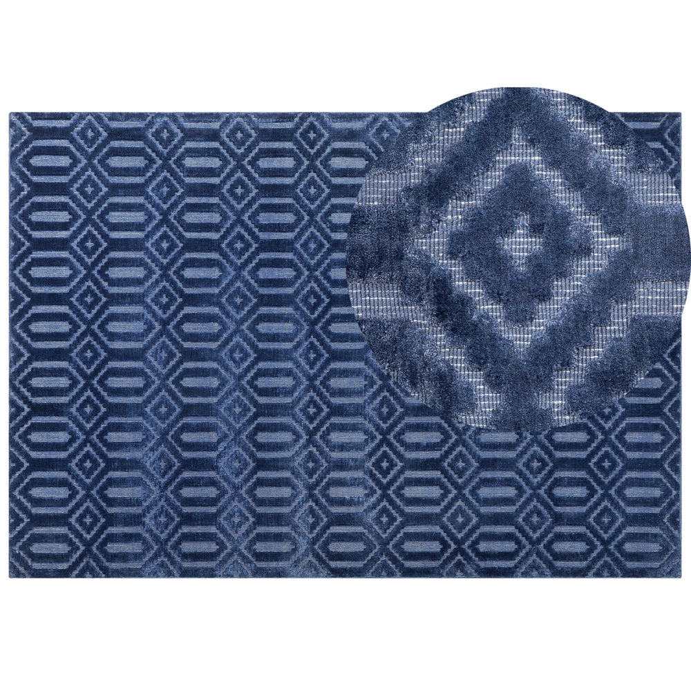 Tappeto Blu Viscosa 160 x 230 cm Motivo Geometrico Tessuto a Mano Flatweave