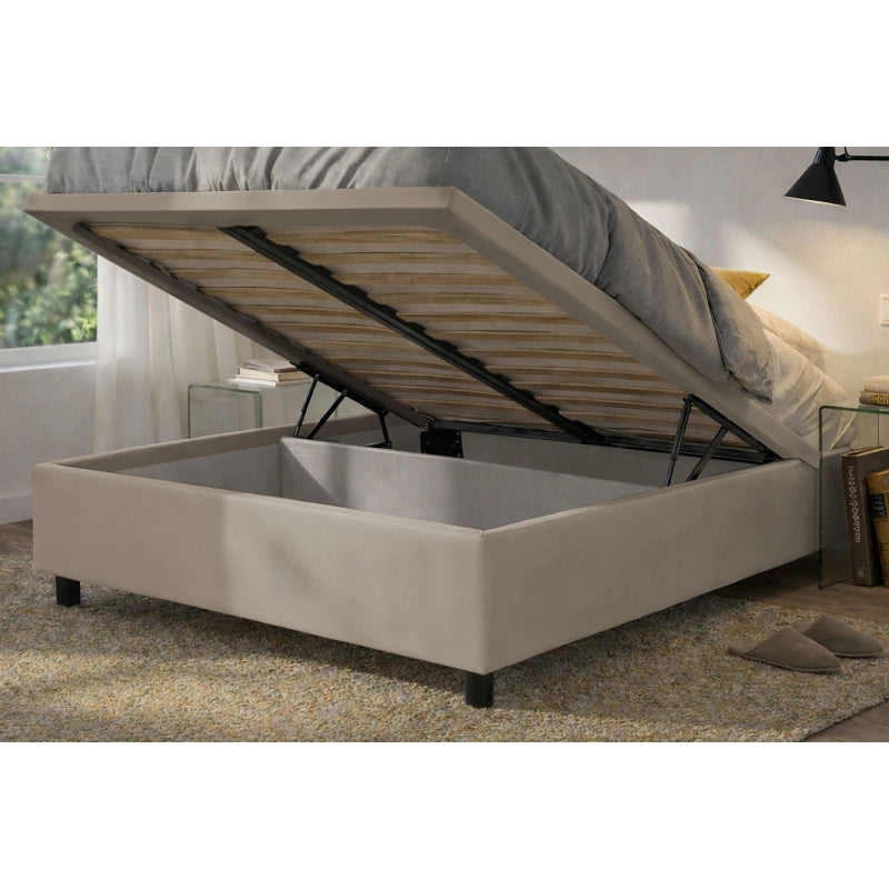 Letto imbottito Matrimoniale 180x200 cm Vertical - Similpelle,Tortora,Contenitore