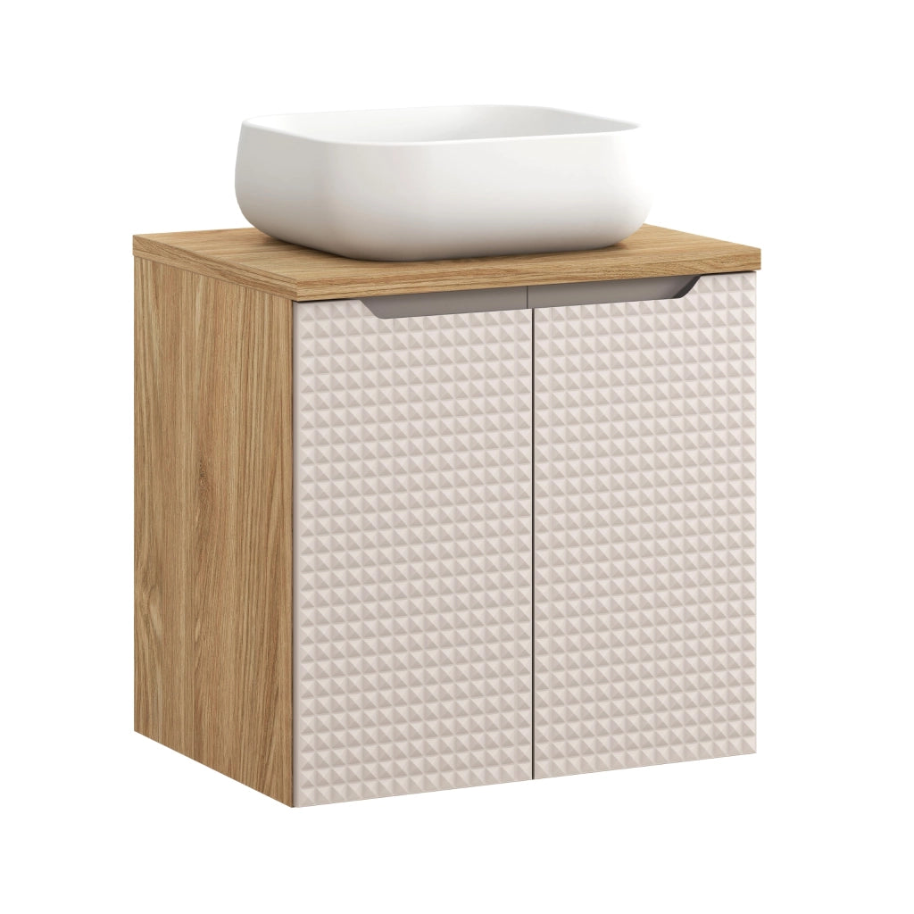 Set mobili bagno 60 cm con piano e lavabo da appoggio Nika Luxor Beige 60 x 1401 x 46 cm