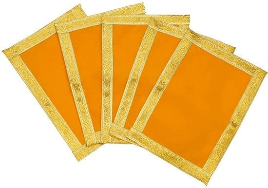 Set di 5 Assegni Decorativi per Pooja Multifunzionali per Laxmi Ganesh (Dimensioni 7 pollici x 10 pollici) (Giallo)