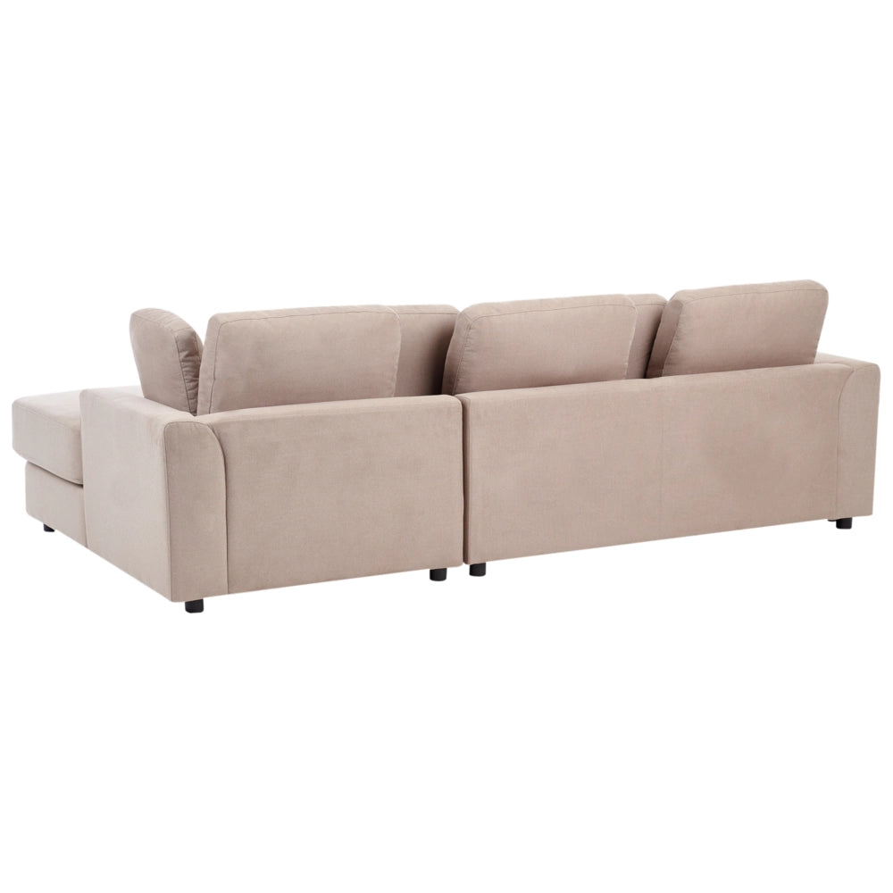 Divano stile moderno ad angolo con pouf in tessuto tortora lato sinistro
