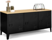 IDMarket - Credenza bassa a 3 ante, metal nero, vassoio in legno, design industriale ESTER