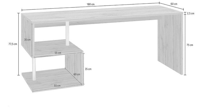 Scrivania con 2 Ripiani 180x60x77,5 cm Esse Quercia Wotan