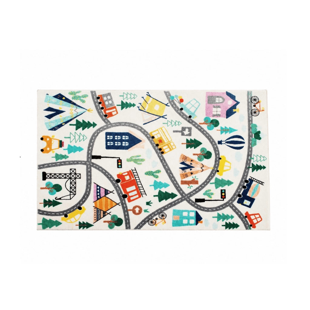 Tappeto moderno con motivo strada, multicolore, in poliestere, morbido e antiscivolo, 160 x 120 cm