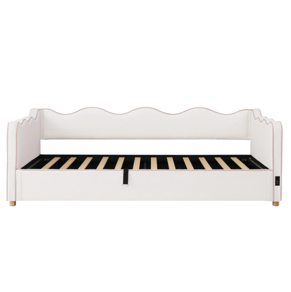 Letto da giorno imbottito 90x200 cm con contenitore idraulico e presa USB/Type-C