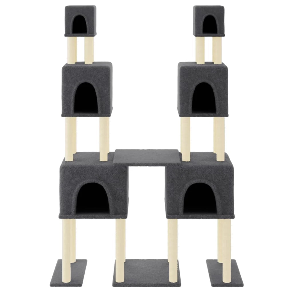 Tiragraffi per gatti torre per arrampicata giocattolo piattaforma per arrampicata con tiragraffi in sisal scuro 199 cm grigio 02_0022694