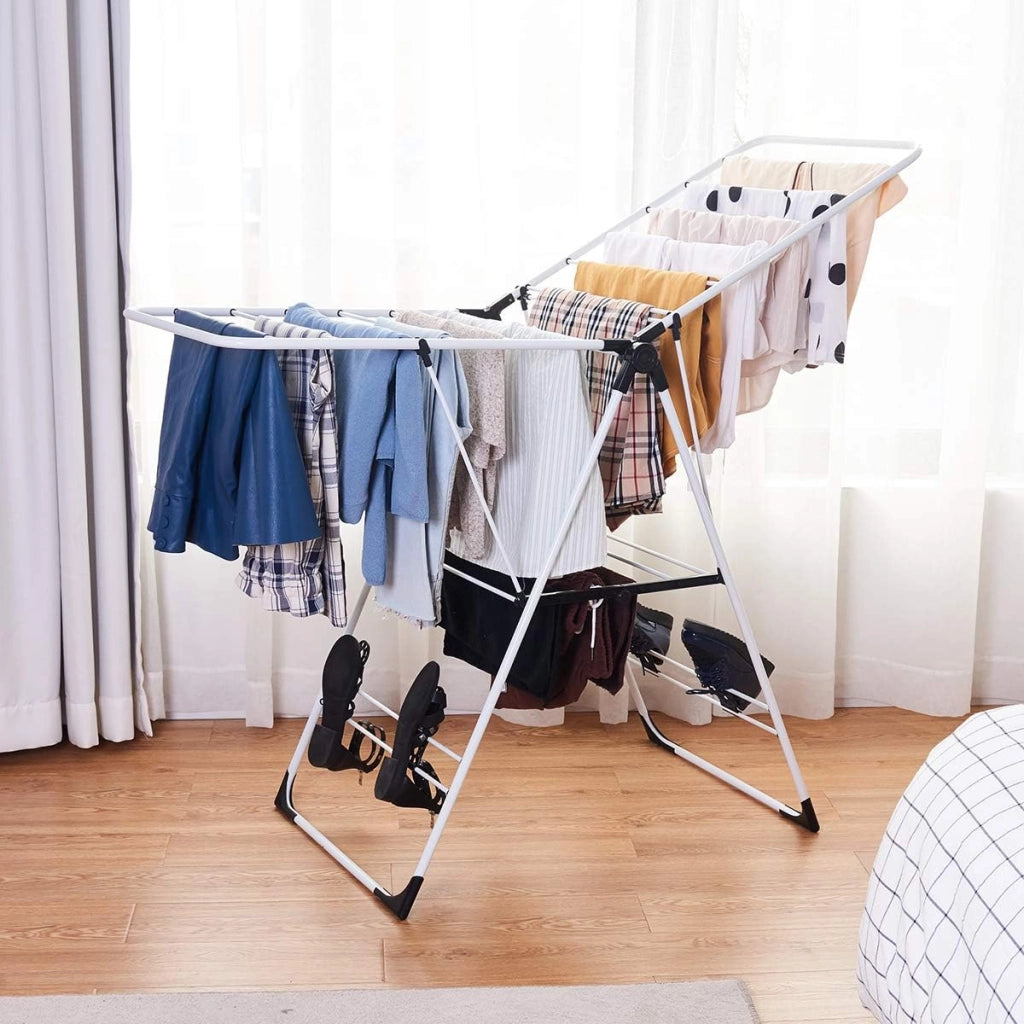 Stendibiancheria pieghevole, stendibiancheria con doppia ala regolabile, stendibiancheria portatile, in acciaio plastica, supporto per asciugatrice per interni ed esterni
