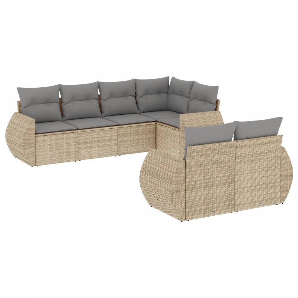 Set Divani da Giardino 7 pz con Cuscini Beige in Polyrattan 3221608