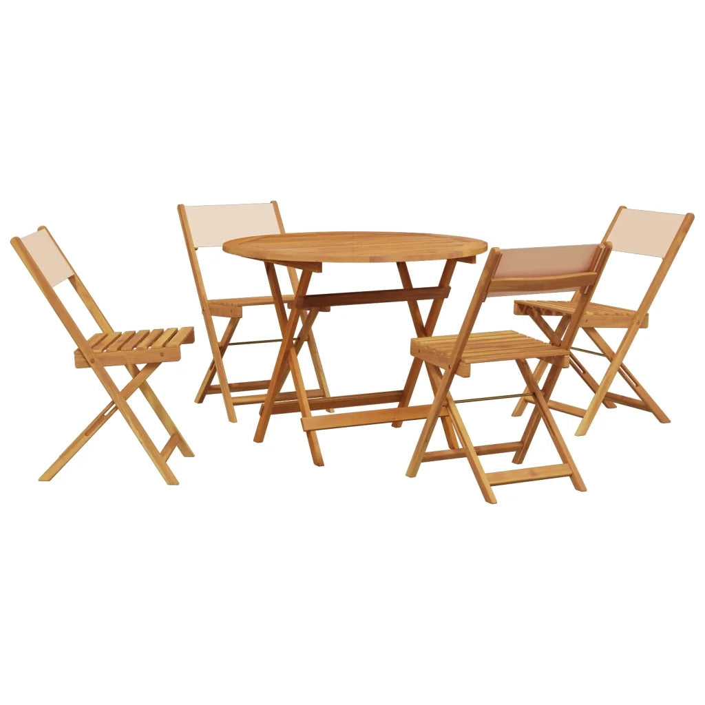 Set Pranzo da Giardino 5 pz | Set Salotto da Giardino Beige in Tessuto e Legno Massello