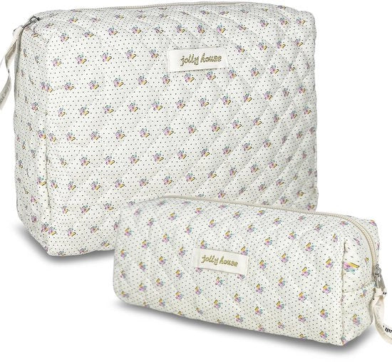 Borse di cosmetici per donne con motivi floreali, borsa di bellezza con pizzo, set di borse di trucco, borse da toeletta imbottite, borsa di bellezza in cotone, grandi borse di trucco, articoli da viaggio, accessori di bellezza, ragazza elegante