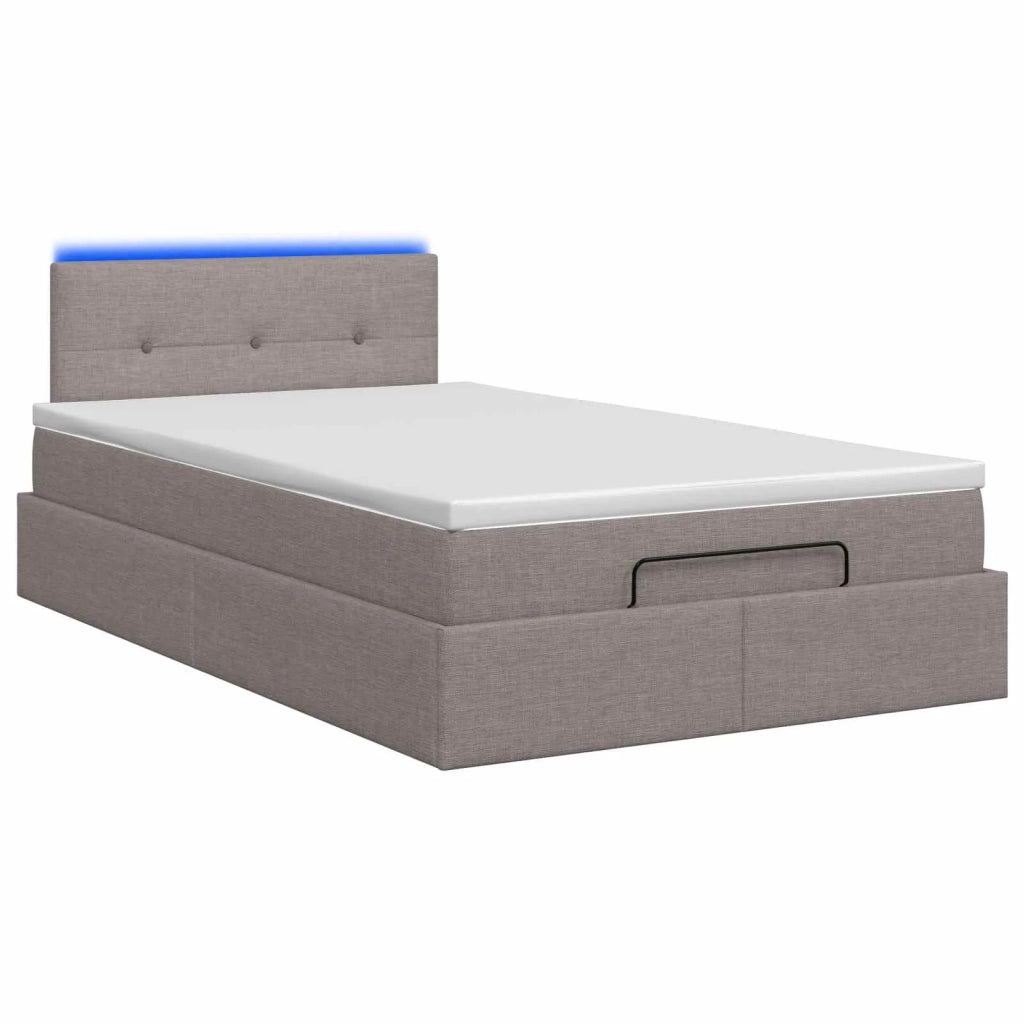 Letto Ottomano con Materasso e LED Tortora 120 x 190 cm Tessuto 3458059