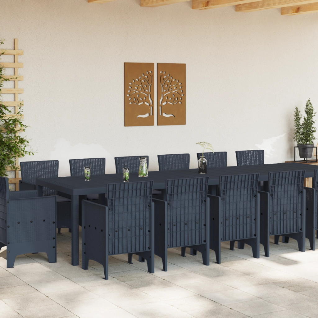 Set da pranzo da giardino da 15 pezzi con cuscini antracite polyrattan