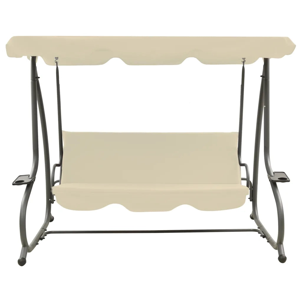 Panchina a Dondolo da Giardino con Baldacchino Bianco Sabbia cod mxl 39992