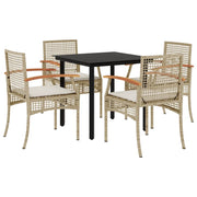 Set da Pranzo da Giardino 5 pz | Set Salotto da Giardino con Cuscini Beige in Polyrattan