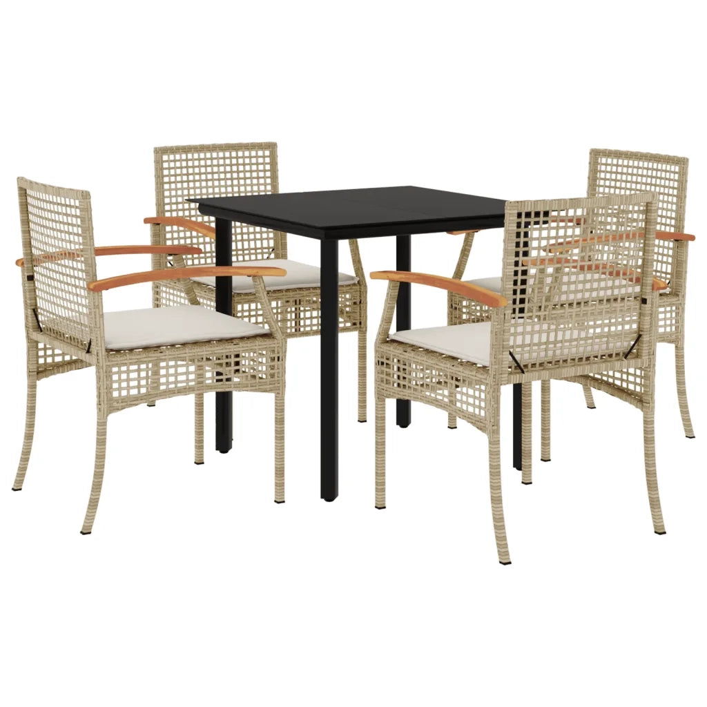 Set da Pranzo da Giardino 5 pz | Set Salotto da Giardino con Cuscini Beige in Polyrattan