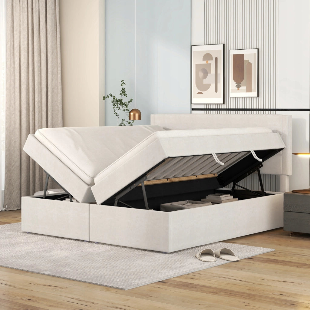 Letto imbottito - Xylo - 140x200 - Beige - Struttura in metallo