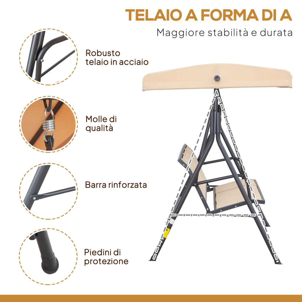 Dondolo da Giardino 3 Posti ¨C zephmum ¨C Beige, Acciaio, Tettuccio