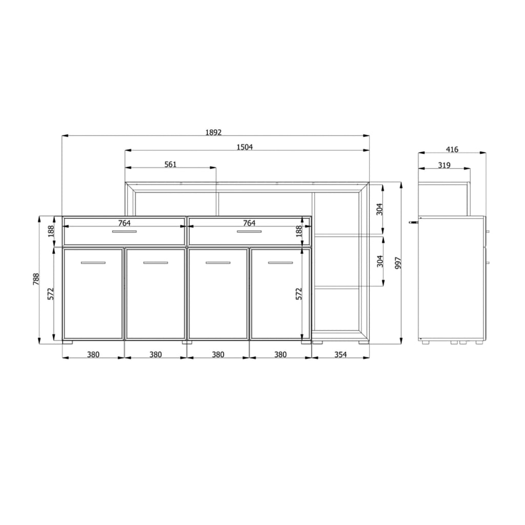 Madia Dovad, Credenza 2 Cassetti, 189x42x100h cm Bianco