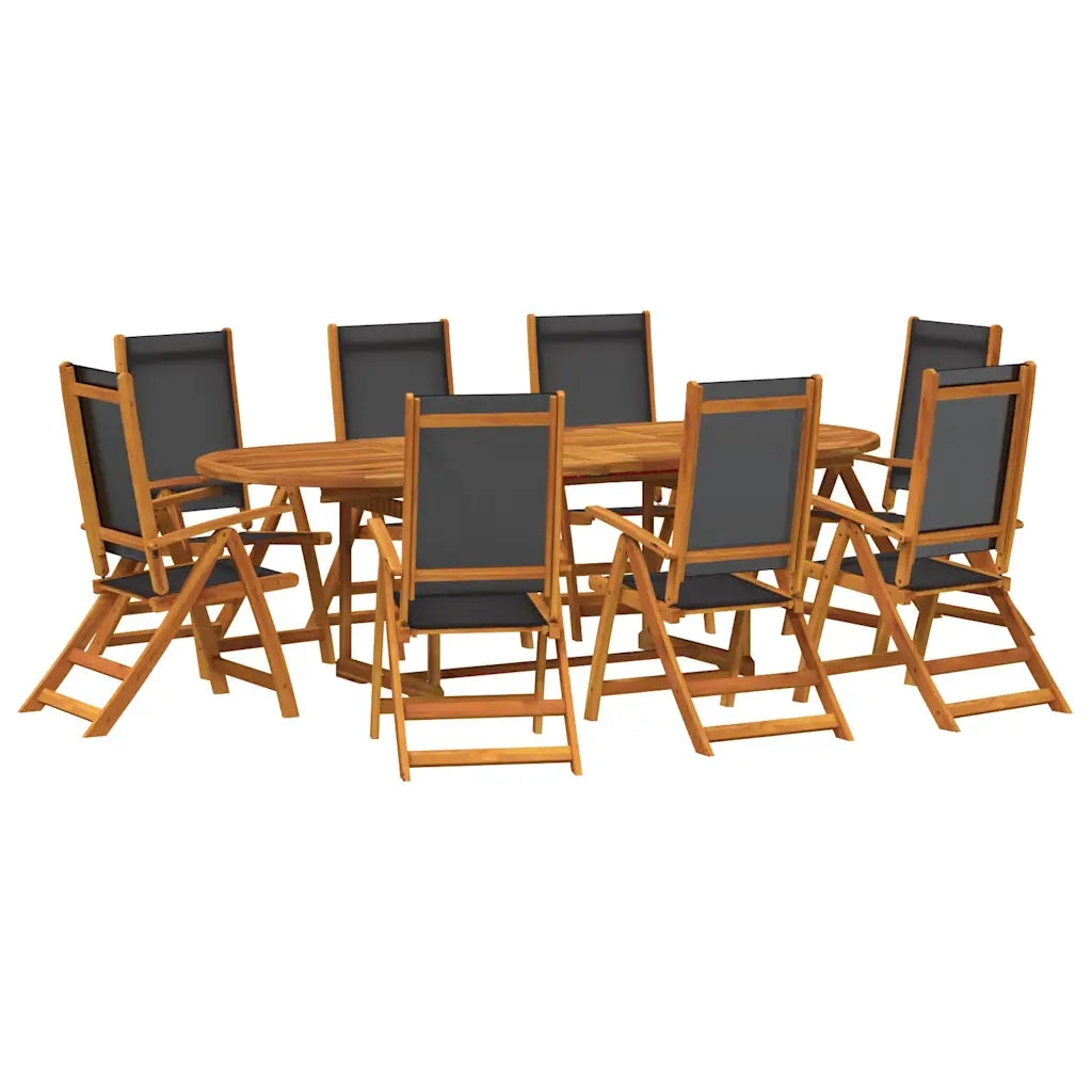 Set Pranzo da Giardino 9pz Legno Massello di Acacia e Textilene