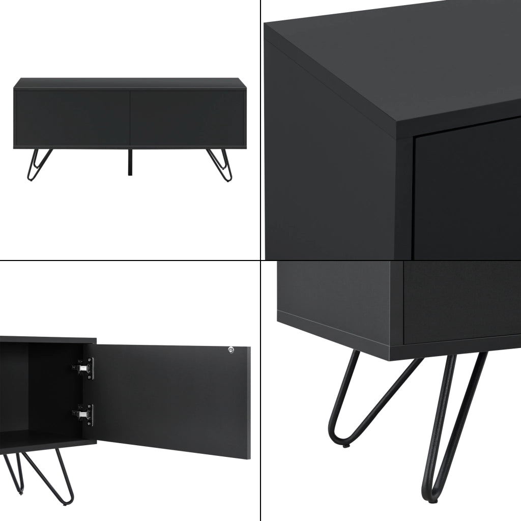 Comò con 2 Ante - Apertura Push-to-Open, Gambe in Metallo - Mobiletto Multiuso per Camera/Ufficio (AxLaxP) 46,5 x 110 x 30 cm - Mobile Porta TV con Supporto fino a 20 kg - Nero