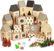 Calendario da Parete per Bambini 2025 - 24 Stuvi - Cartone - Riciclabile - Decorazione per Bambini - Scatole a Forma di Casa - Scatole di Regalo