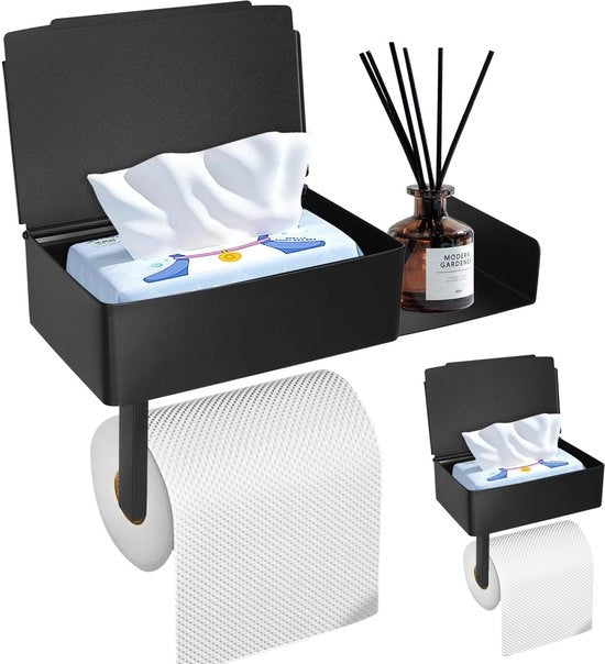 Toiletrolhouder in acciaio inossidabile, senza bisogno di forare, con contenitore umido per tovaglioli Toiletrolhouder a muro in acciaio inossidabile Toiletrolhouder per bagno, cucina, toilette (nero)