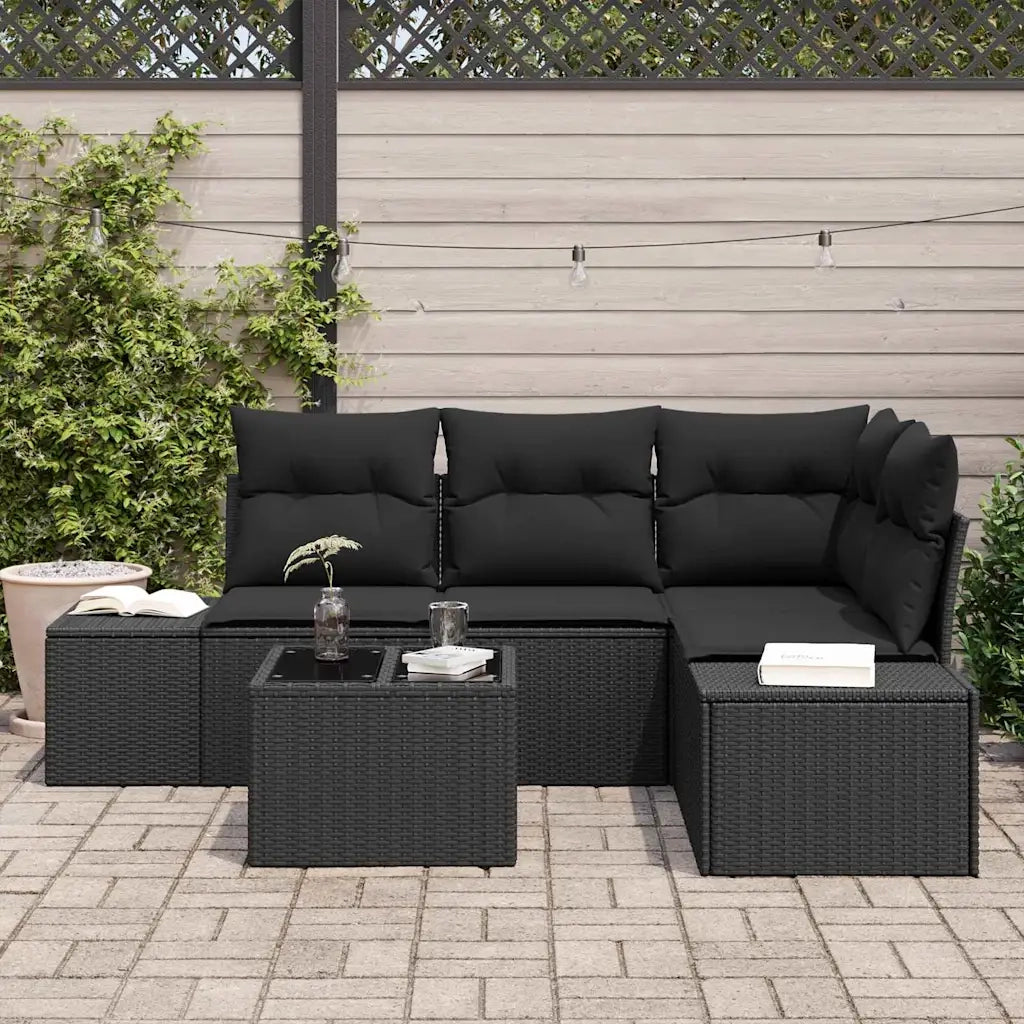 Set Divano da Giardino con archiviazione Nero polyrattan 3355722