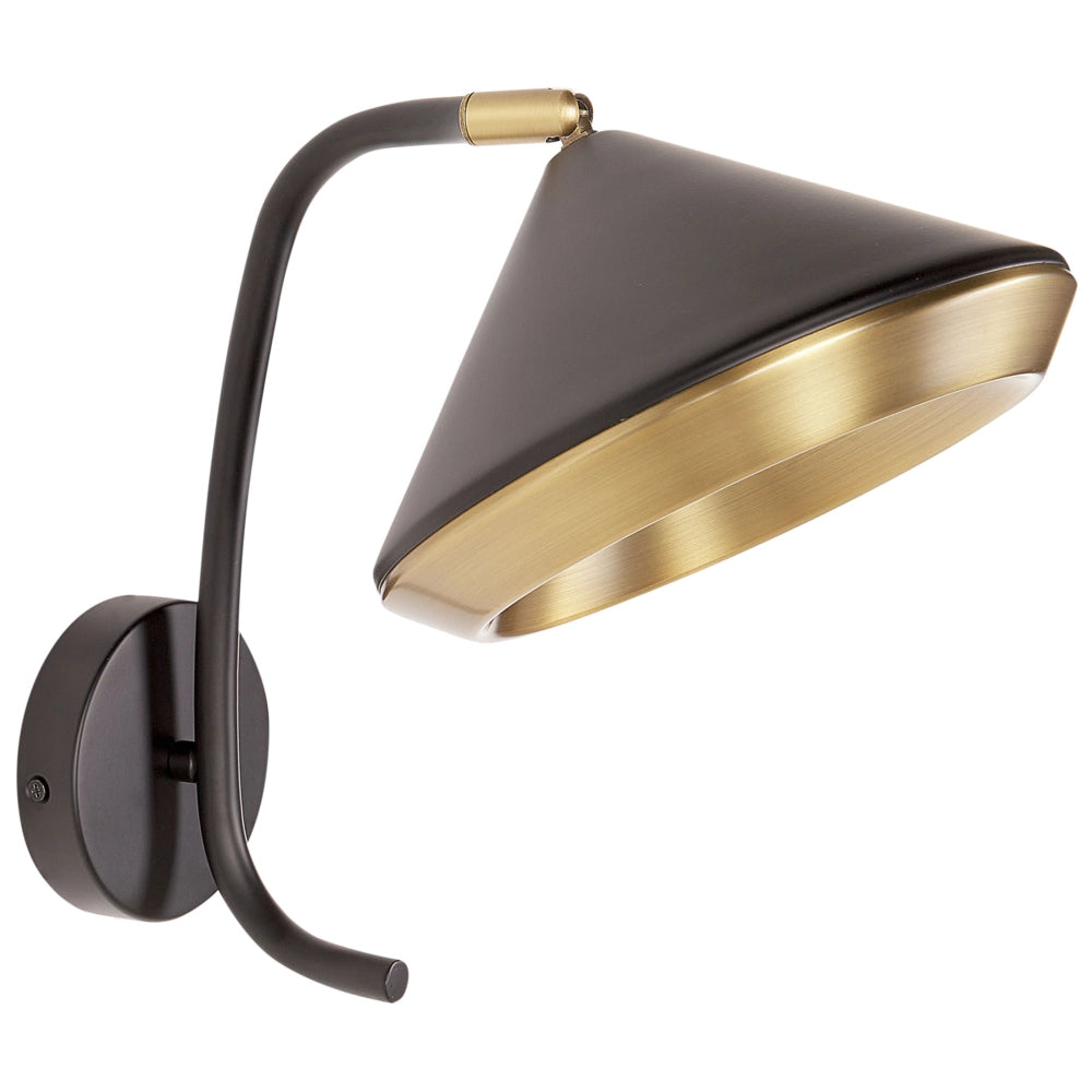 Lampada da parete in metallo ramato con paralume a cono nero stile industriale moderno glamour