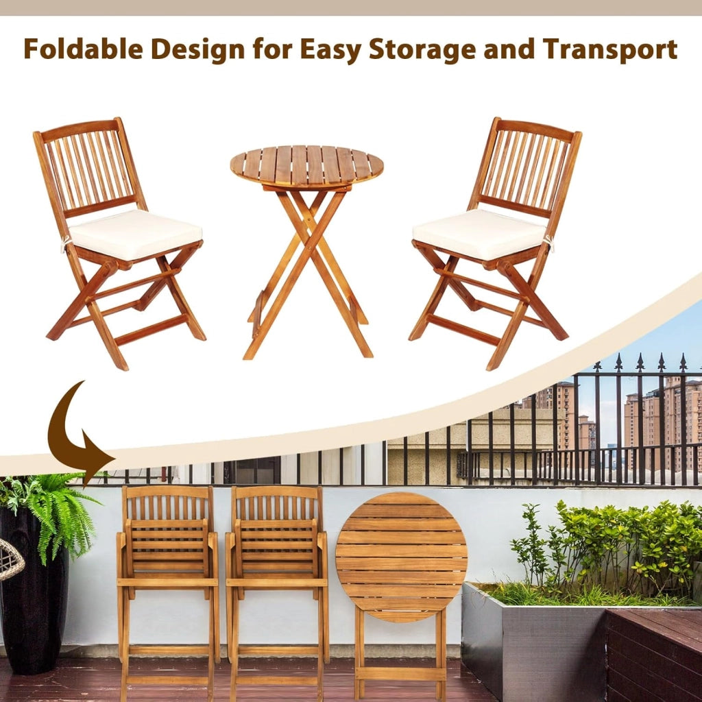 Set da Bistrò Pieghevole, Tavolo Portato 40 kg, Sedie con Cuscini Portato 160 kg, Set Giardino, Set Tavolo e Sedie da Giardino, Set da Esterno per Balcone (Cuscini Beige)