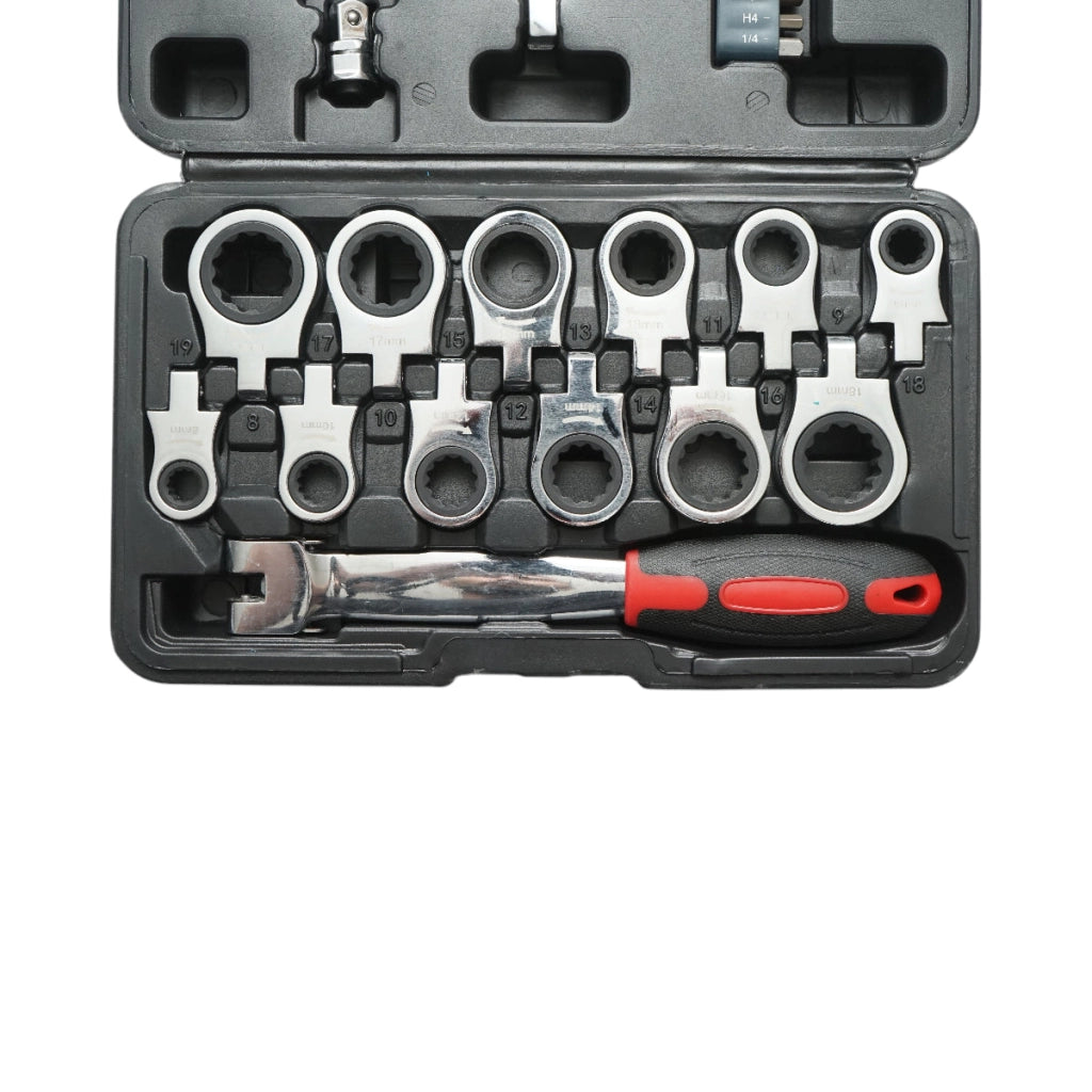 Set di chiavi a cricchetto ad anello 8-19 mm, chiave regolabile, esagonale, dritta, punte a croce 26 pezzi