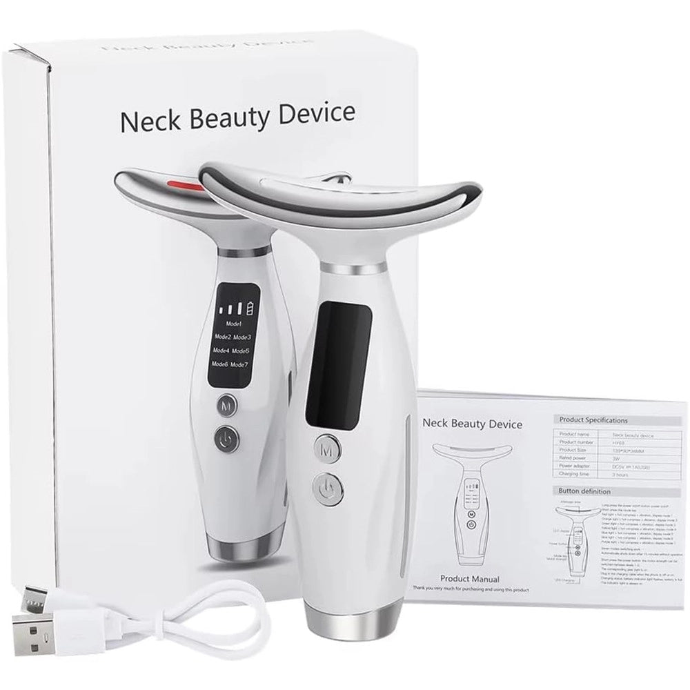 Trade Shop - Massaggiatore Viso Collo Lifting Elettrico Antirughe Dispositivo Bellezza Led Ems Gua Sha -